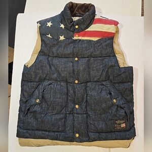 Ralph Lauren Denim & Supply Puffer Vest with American Flag Design Mens Size L